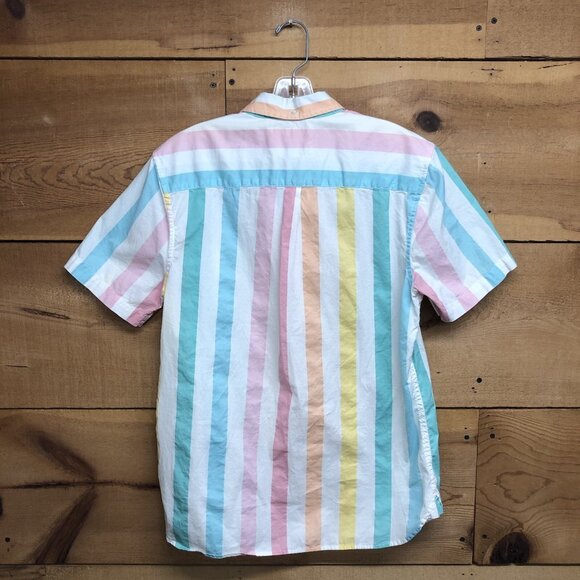 Chubbies 1/2 Button But Short Sleeve Striped Shirt Mens Size Medium Retro Pocket - Picture 7 of 10